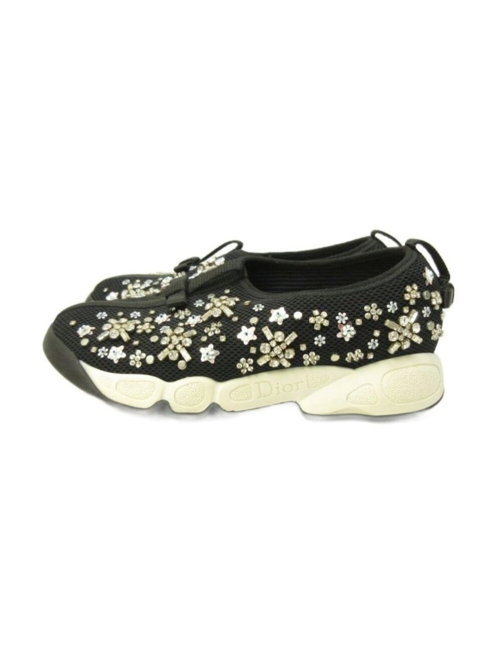 Dior Fusion Crystal Vision Sneakers Floral Applique Mesh Black 34 View 2